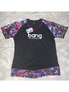 Bang Energy Graphic T-Shirt XL With Colorful Splatter Sleeves